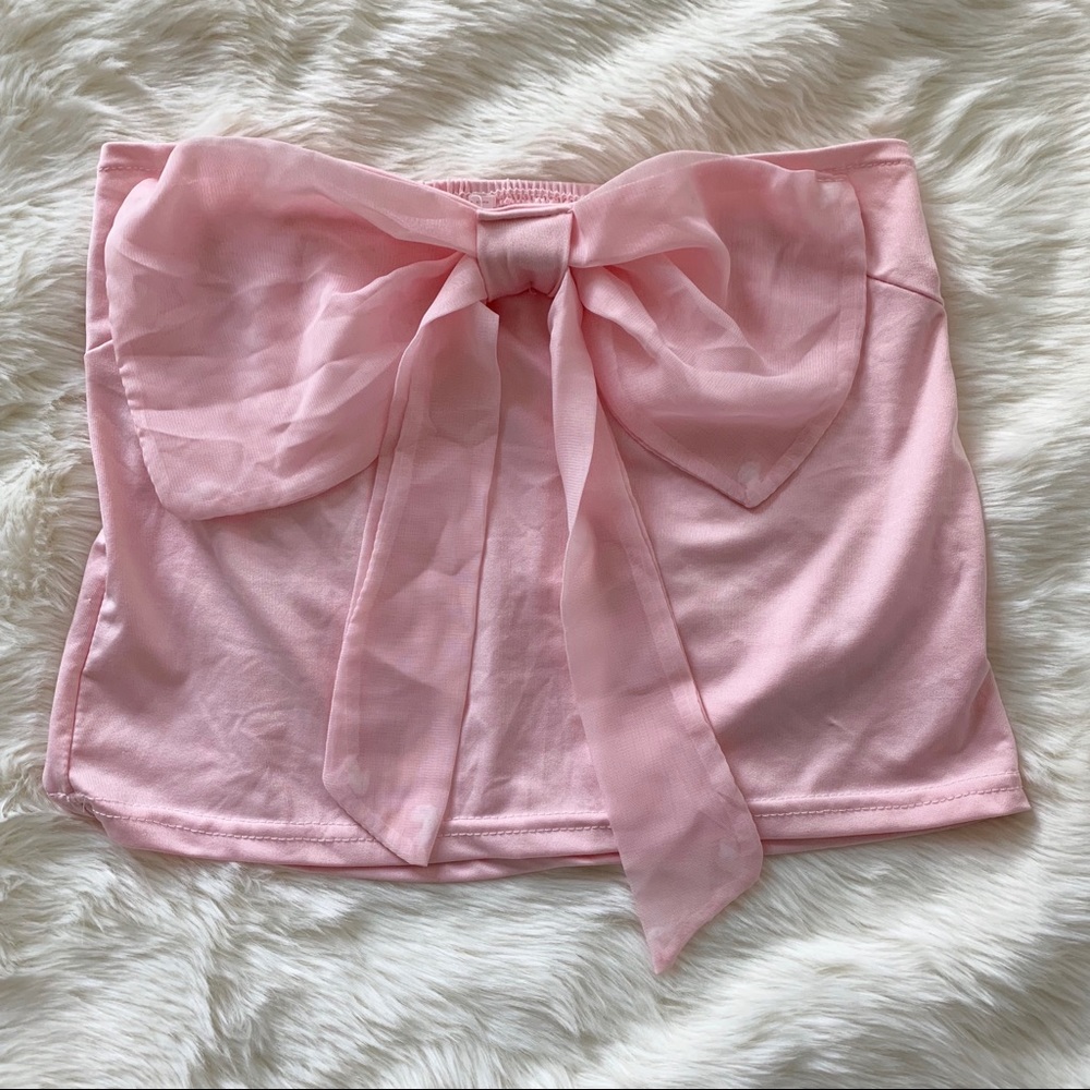 Pink bow crop top strapless tube shirt top